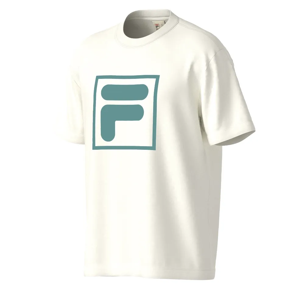 Camiseta masculina Fila Comfort F-Box branca com logo verde frontal, vista frontal